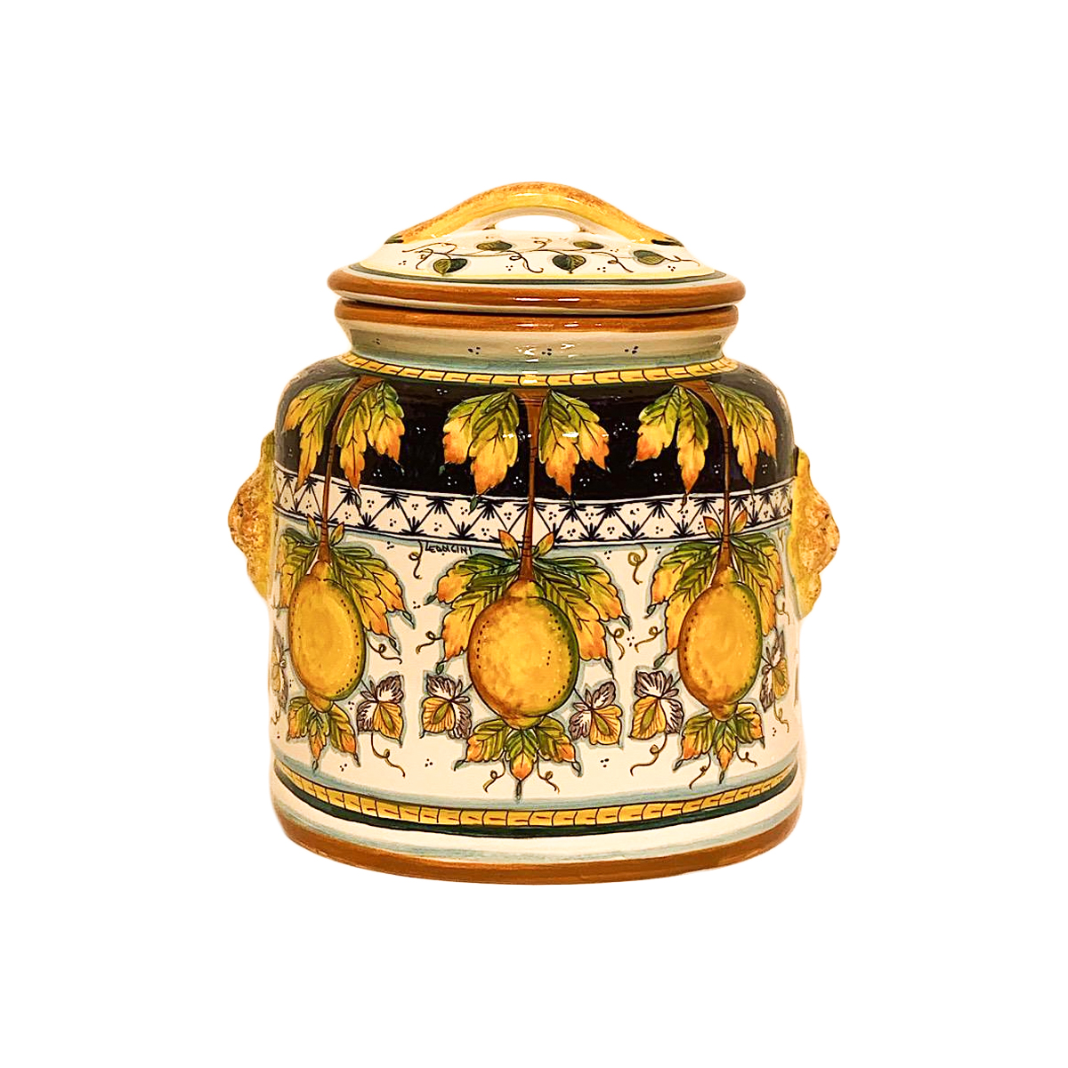 OVAL BISCUIT JAR CM.29H, LEMONS AND PINK FLOWERS